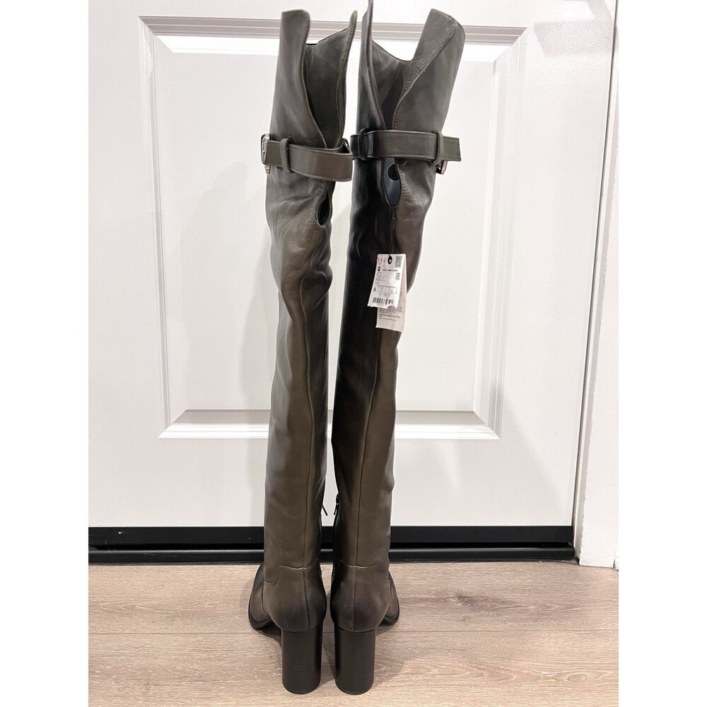 ZARA NEW WOMAN KNEE HIGH WIDE-LEG LEATHER HIGH-HEEL BOOTS GREEN SIZE 8 1016/410 - Picture 11 of 16